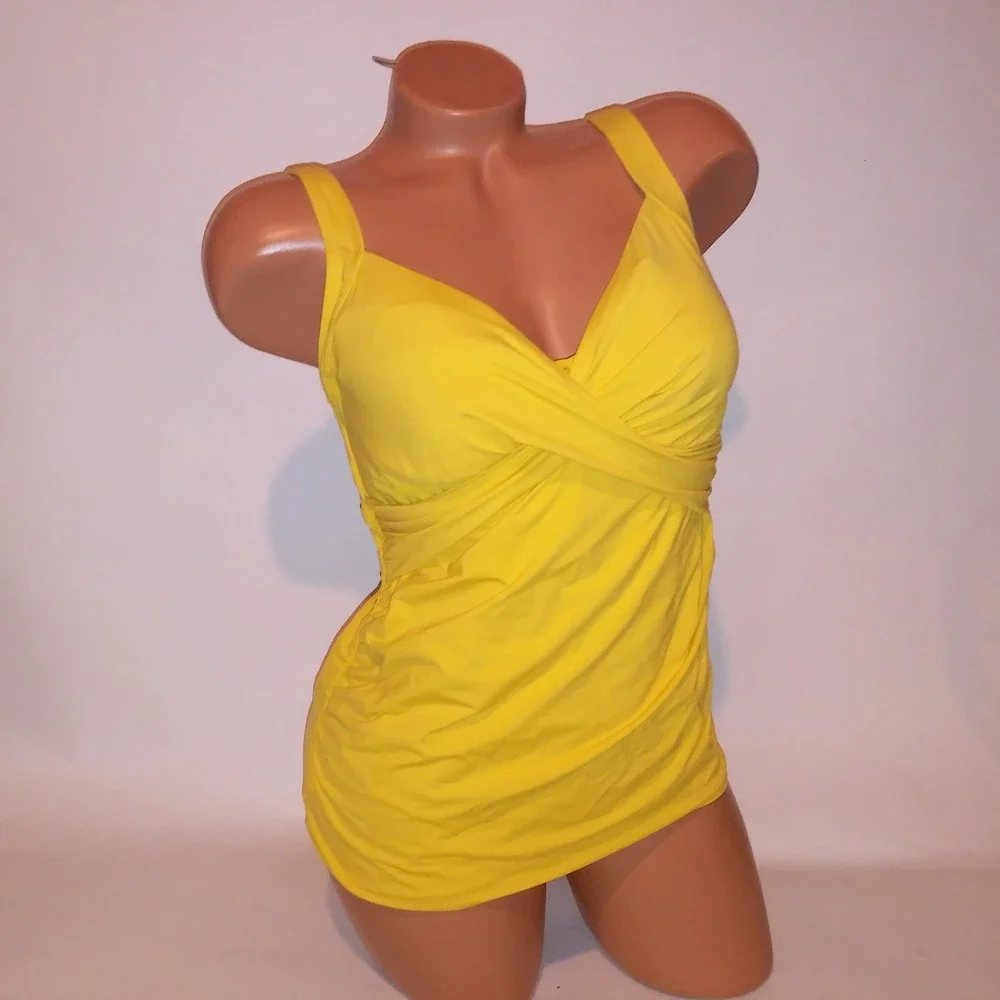 Lands End Swim Tankini Top Size 8 Solid Yellow Removable Padding Underwire